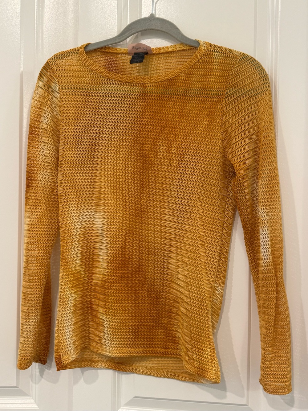 Willow & Root Mustard Long Sleeve Crewneck Sheer Sweater